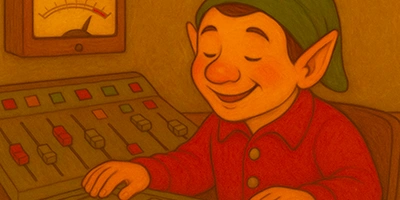 Lutin ingénieur du son en studio de Noël
